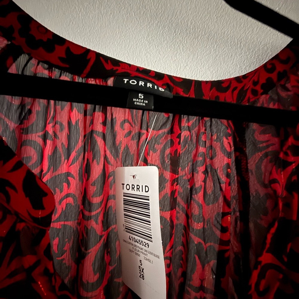 Torrid Red and Black Floral Blouse